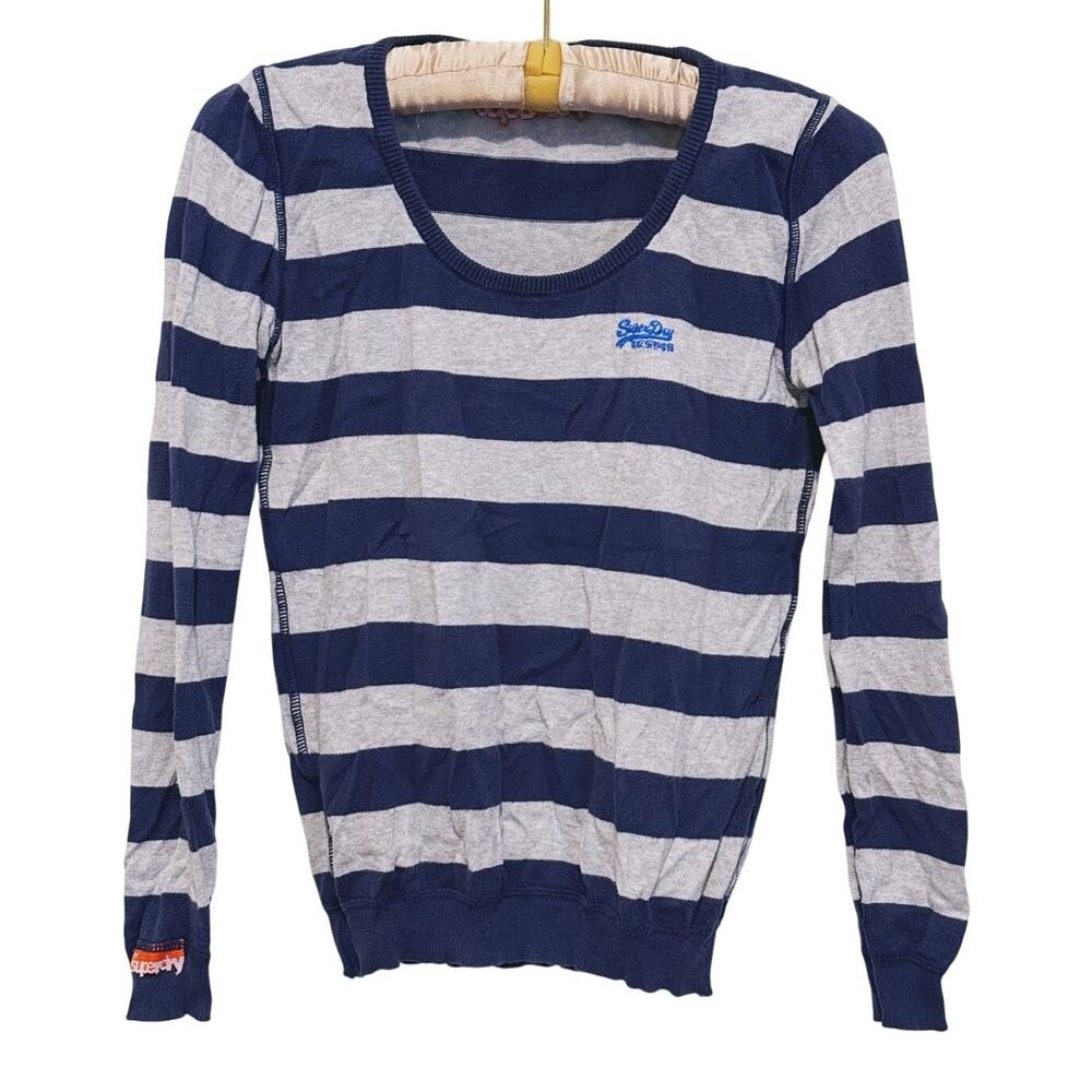 Y2K Superdry Womens Wide Stripe Long Sleeve Top Size Small Preppy Surfer Casual